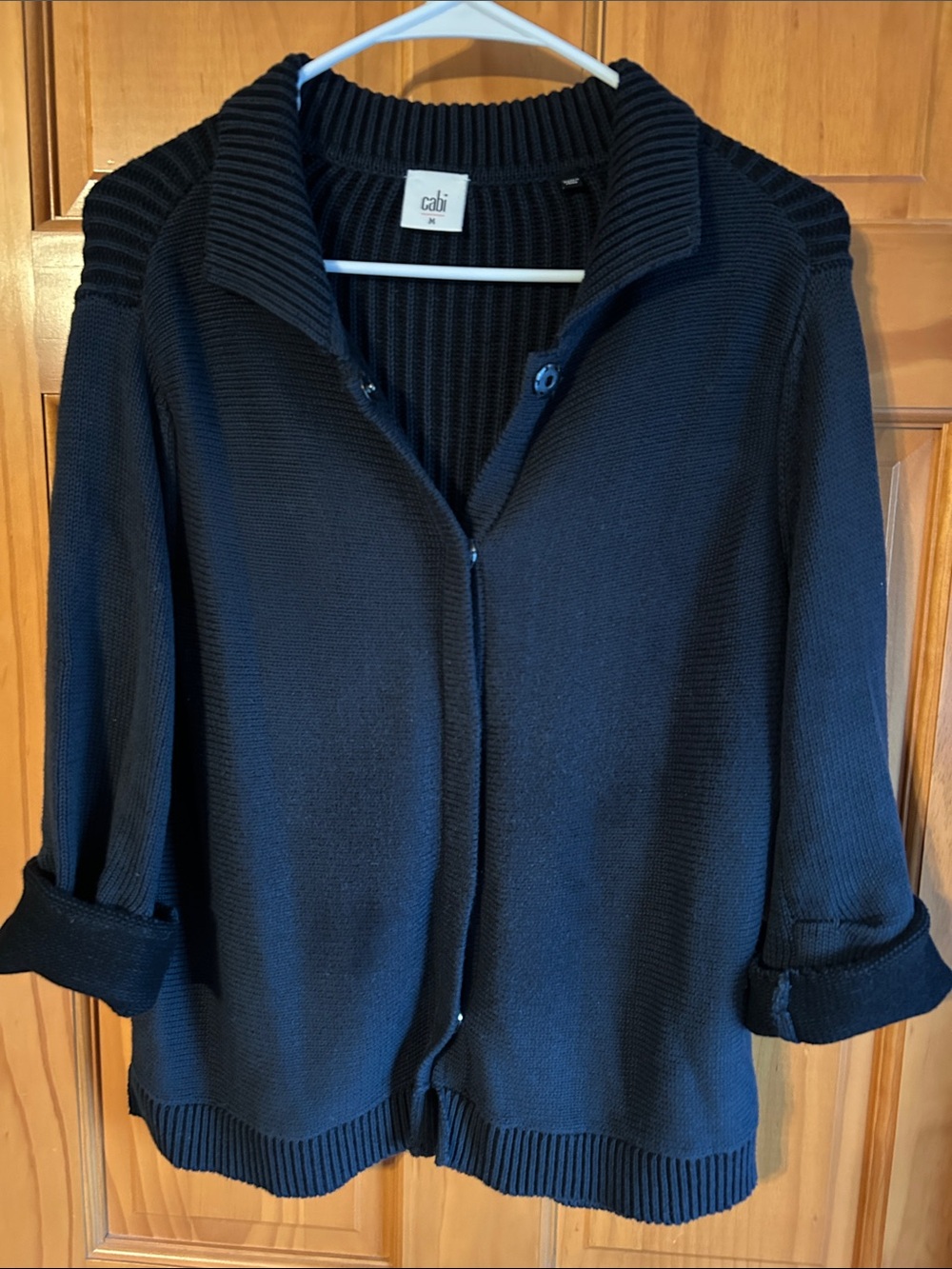 CAbi Pursuit Cardigan Navy Ribbed Collar Style #3523